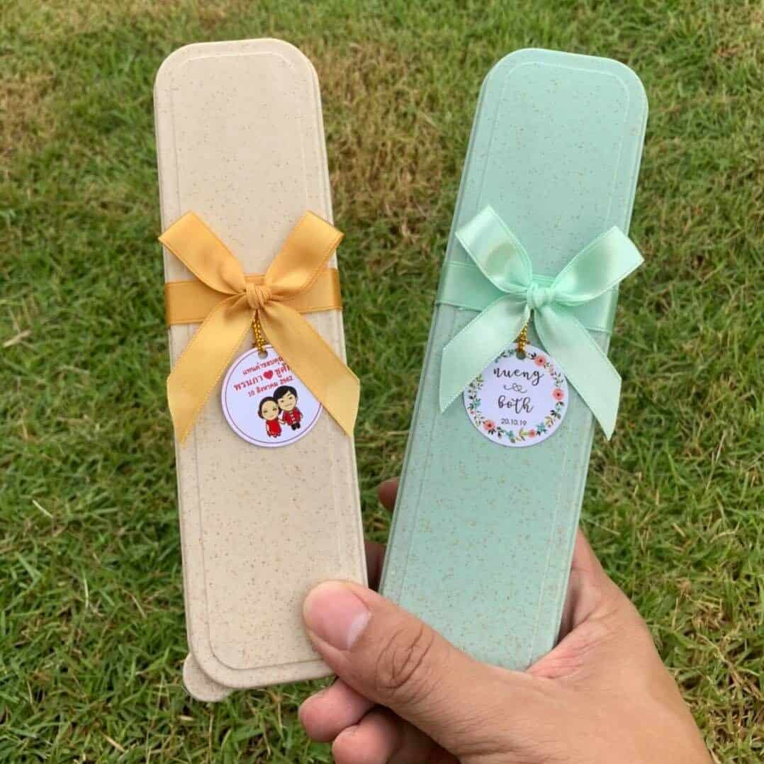 ของชำร่วย ช้อนส้อมในกล่อง ทำจากข้าวสาลี